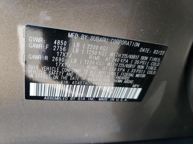 Photo 10 from auction – 2022 SUBARU OUTBACK PR with VIN 4S4BTADC0N3206978