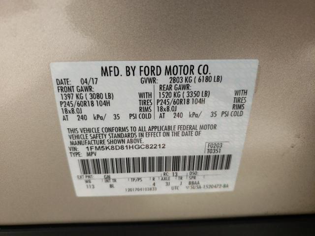 Photo 10 from auction – 2017 FORD EXPLORER X with VIN 1FM5K8D81HGC82212