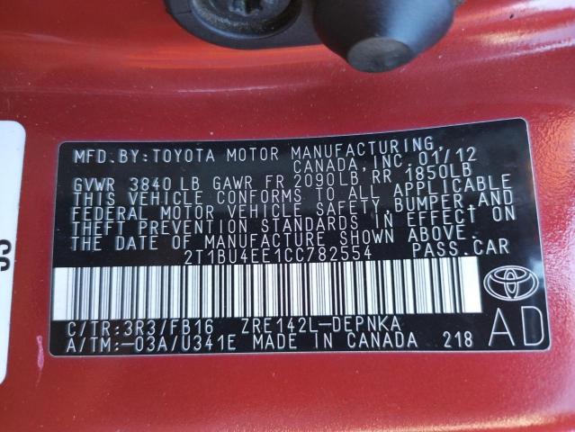 Фото 10 с аукциона – 2012 TOYOTA COROLLA BA с VIN 2T1BU4EE1CC782554