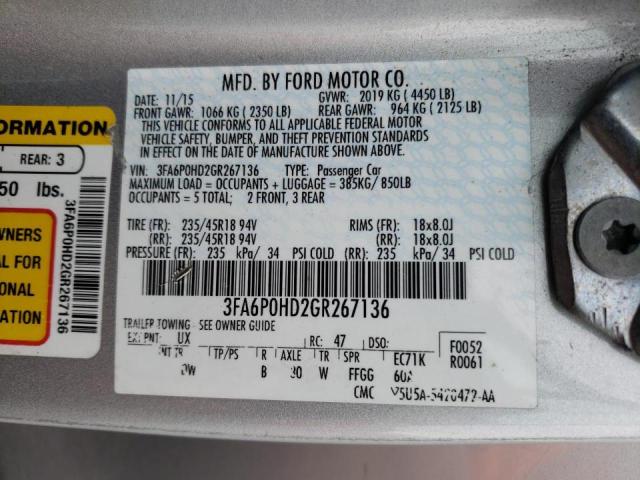 Photo 10 from auction – 2016 FORD FUSION SE with VIN 3FA6P0HD2GR267136