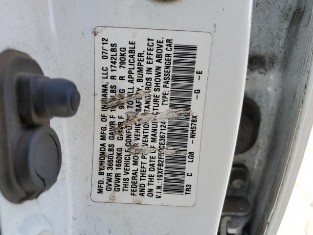 Photo 10 from auction – 2012 HONDA CIVIC LX with VIN 19XFB2F50CE367124