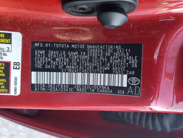 Photo 10 from auction – 2011 TOYOTA COROLLA ba with VIN 2T1BU4EE4BC617791