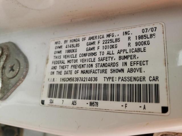 Photo 10 from auction – 2007 HONDA ACCORD SE with VIN 1HGCM56397A214636