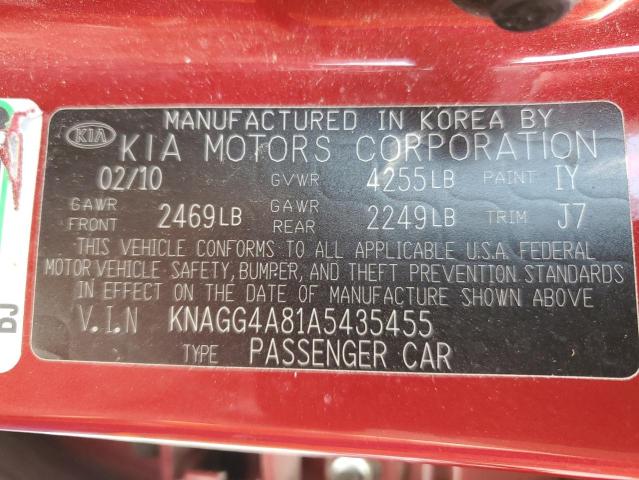 Photo 10 from auction – 2010 KIA OPTIMA LX with VIN KNAGG4A81A5435455
