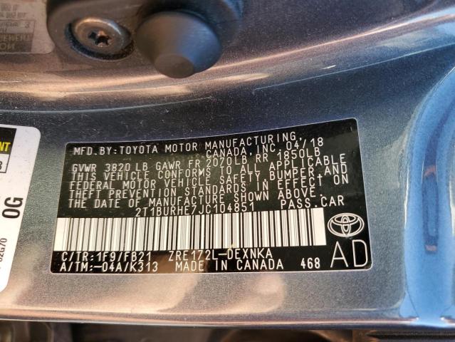Photo 10 from auction – 2018 TOYOTA COROLLA L with VIN 2T1BURHE7JC104851