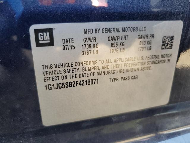 Photo 10 from auction – 2015 CHEVROLET SONIC LT with VIN 1G1JC5SB2F4218071