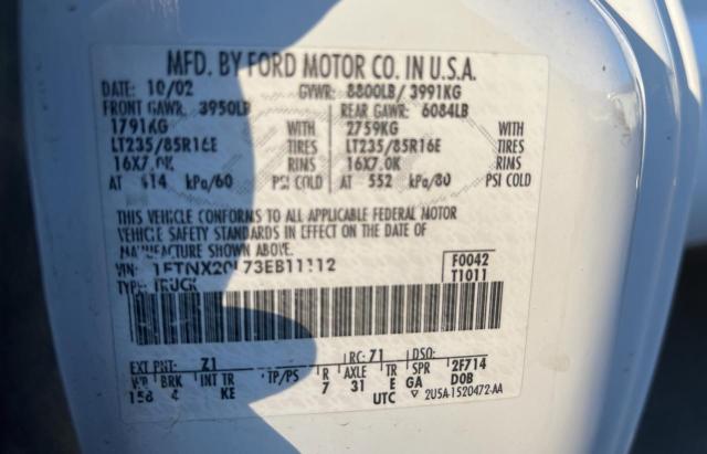 Photo 10 from auction – 2003 FORD F250 SUPER with VIN 1FTNX20L73EB11112