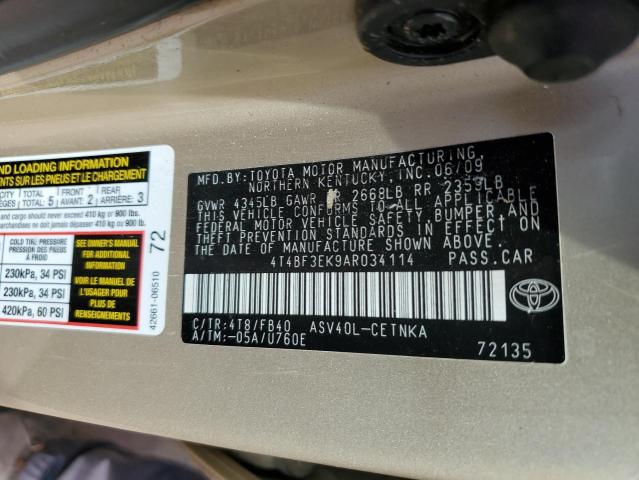 Photo 10 from auction – 2010 TOYOTA CAMRY BASE with VIN 4T4BF3EK9AR034114