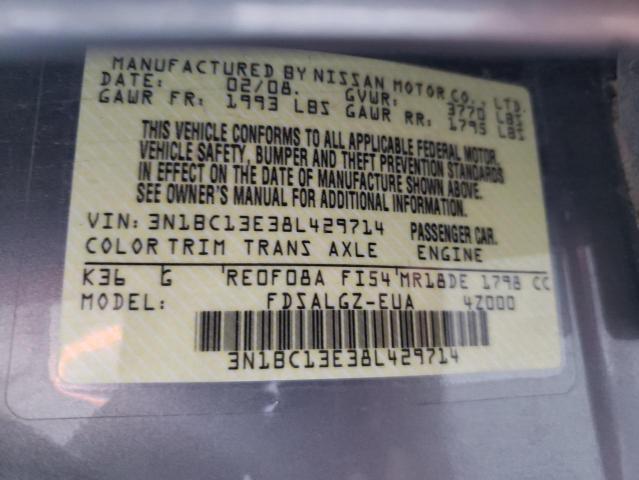 Photo 10 from auction – 2008 NISSAN VERSA S with VIN 3N1BC13E38L429714