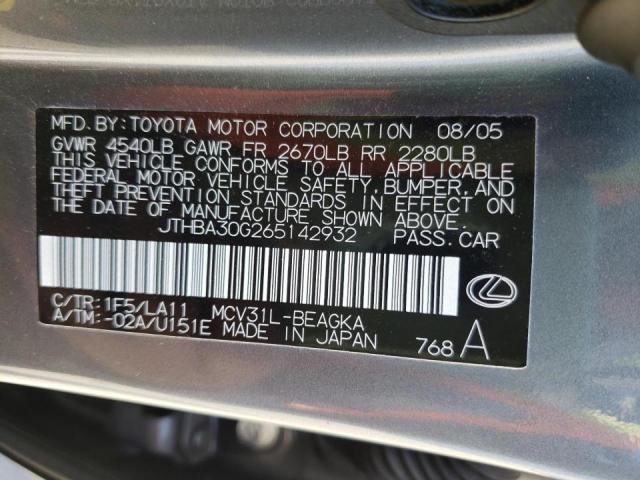 Photo 10 from auction – 2006 LEXUS ES 330 with VIN JTHBA30G265142932