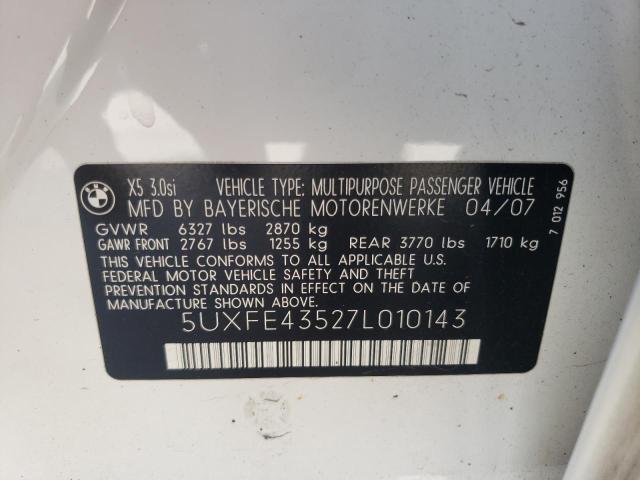 Photo 10 from auction – 2007 BMW X5 3.0I with VIN 5UXFE43527L010143