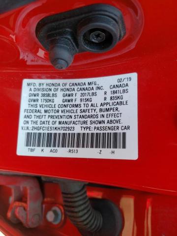 Photo 10 from auction – 2019 HONDA CIVIC SI with VIN 2HGFC1E51KH702923