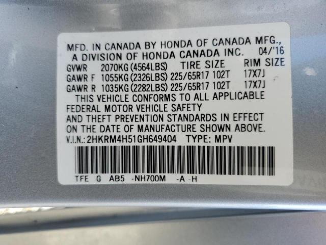 Photo 10 from auction – 2016 HONDA CR-V EX with VIN 2HKRM4H51GH649404
