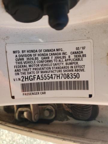 Photo 10 from auction – 2007 HONDA CIVIC SI with VIN 2HGFA55547H708350