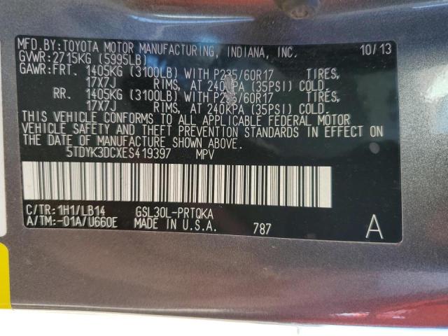 Photo 10 from auction – 2014 TOYOTA SIENNA XLE with VIN 5TDYK3DCXES419397