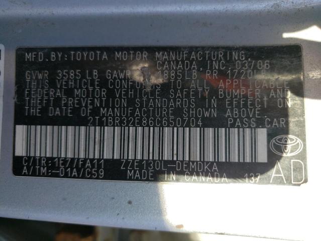 Photo 10 from auction – 2006 TOYOTA COROLLA CE with VIN 2T1BR32E86C650704