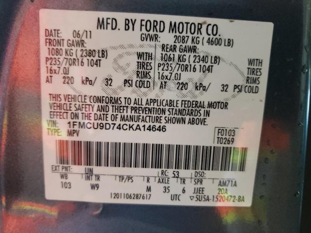 Photo 10 from auction – 2012 FORD ESCAPE XLT with VIN 1FMCU9D74CKA14646