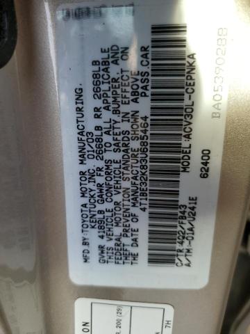 Photo 10 from auction – 2003 TOYOTA CAMRY LE with VIN 4T1BE32K83U685464
