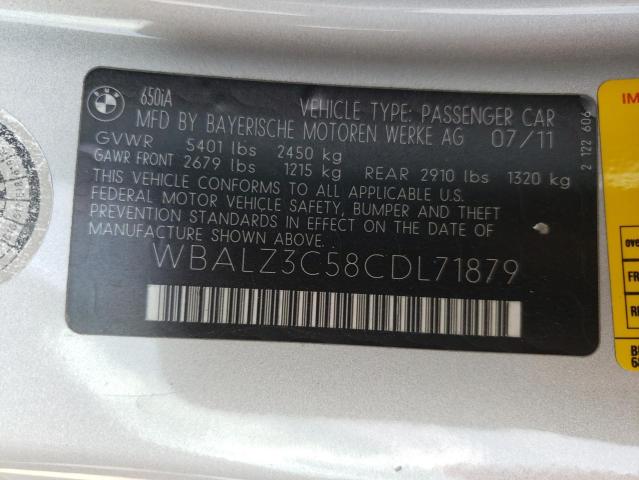 Photo 10 from auction – 2012 BMW 650 I with VIN WBALZ3C58CDL71879
