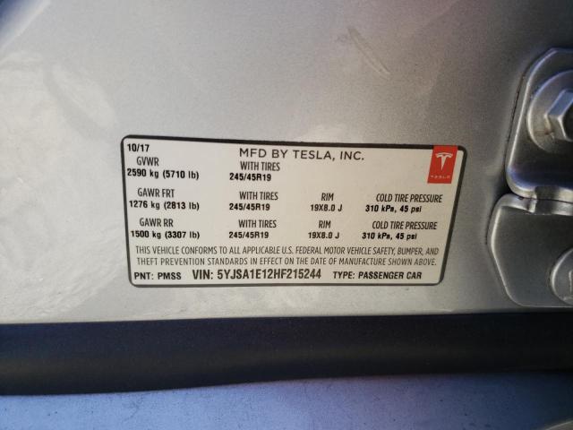 Photo 10 from auction – 2017 TESLA MODEL S with VIN 5YJSA1E12HF215244