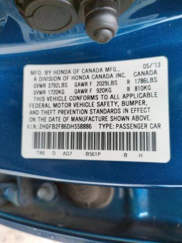 Photo 10 from auction – 2013 HONDA CIVIC EX with VIN 2HGFB2F86DH558886