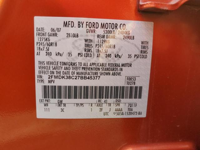 Photo 10 from auction – 2007 FORD EDGE SEL with VIN 2FMDK38C27BB45377