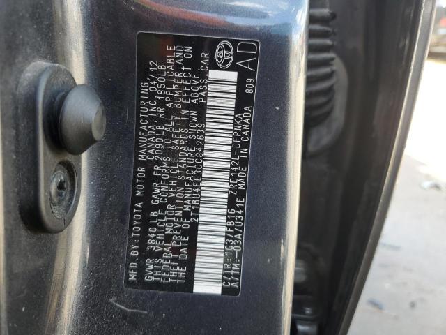 Photo 10 from auction – 2012 TOYOTA COROLLA BA with VIN 2T1BU4EE3CC842639