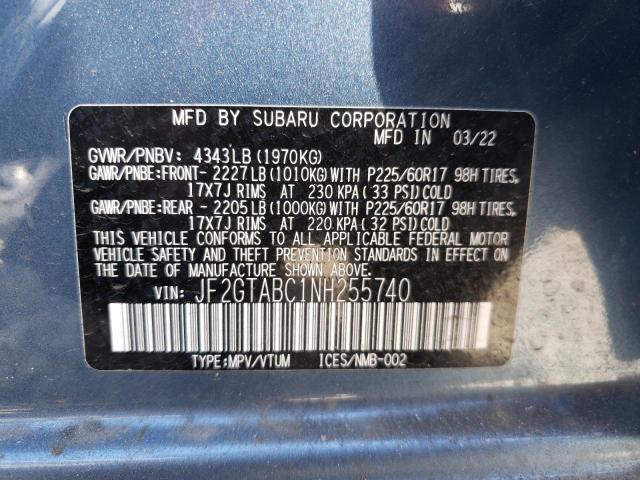 Photo 10 from auction – 2022 SUBARU CROSSTREK with VIN JF2GTABC1NH255740