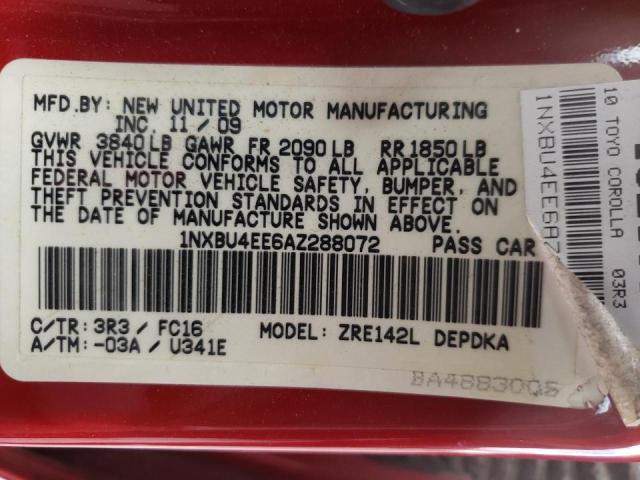 Photo 10 from auction – 2010 TOYOTA COROLLA BA with VIN 1NXBU4EE6AZ288072