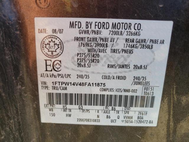 Photo 10 from auction – 2008 FORD F150 SUPER with VIN 1FTPW14V48FA11875