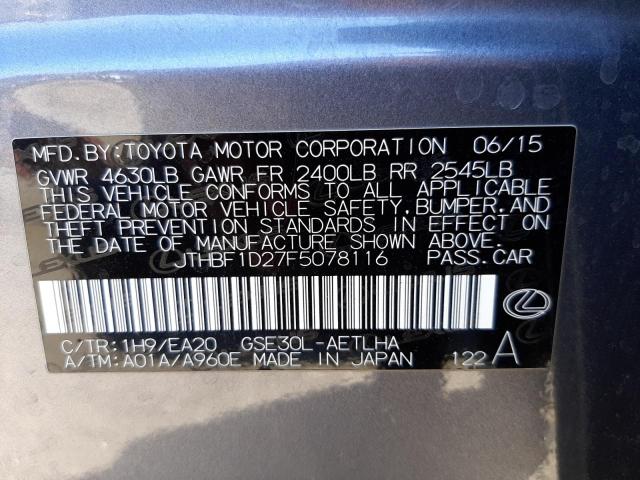 Photo 10 from auction – 2015 LEXUS IS 250 with VIN JTHBF1D27F5078116