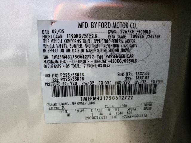 Photo 10 from auction – 2005 MERCURY MONTEGO PR with VIN 1MEFM43175G612722