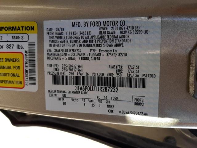 Photo 10 from auction – 2018 FORD FUSION SE with VIN 3FA6P0LU1JR287232