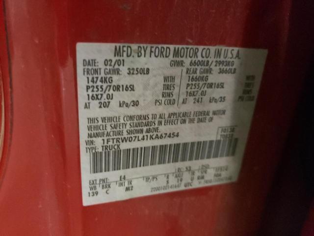 Photo 10 from auction – 2001 FORD F150 SUPER with VIN 1FTRW07L41KA67454