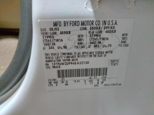 Photo 10 from auction – 2004 FORD F250 SUPER with VIN 1FTNW20P94EA32130