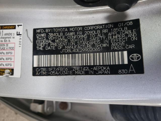 Photo 10 from auction – 2009 TOYOTA COROLLA BA with VIN JTDBL40E299020651