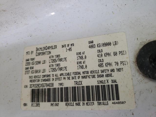 Photo 10 from auction – 2005 DODGE RAM 2500 S with VIN 3D7KS28CX5G784838