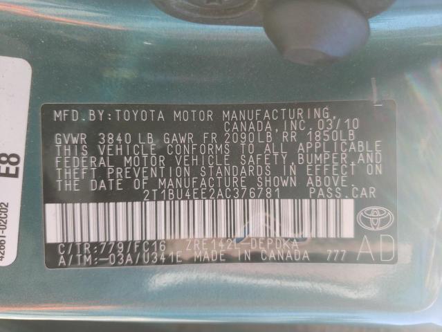 Photo 10 from auction – 2010 TOYOTA COROLLA BA with VIN 2T1BU4EE2AC376781
