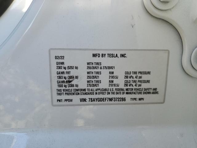 Photo 10 from auction – 2022 TESLA MODEL Y with VIN 7SAYGDEF7NF372286