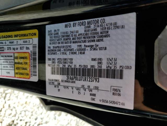 Photo 10 from auction – 2020 FORD FUSION SE with VIN 3FA6P0LU7LR123793