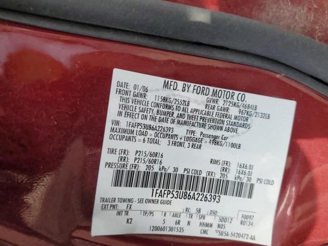 Photo 10 from auction – 2006 FORD TAURUS SE with VIN 1FAFP53U86A226393