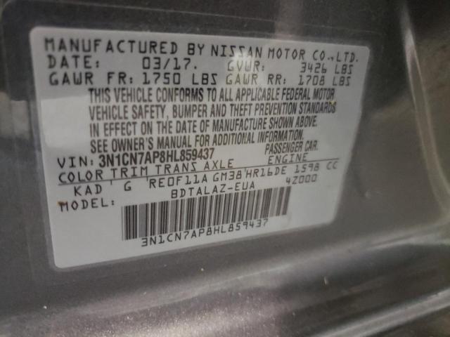 Photo 10 from auction – 2017 NISSAN VERSA S with VIN 3N1CN7AP8HL859437