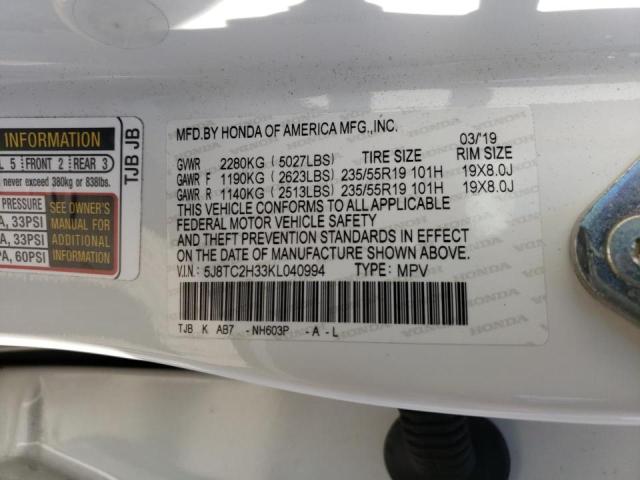Photo 10 from auction – 2019 ACURA RDX with VIN 5J8TC2H33KL040994
