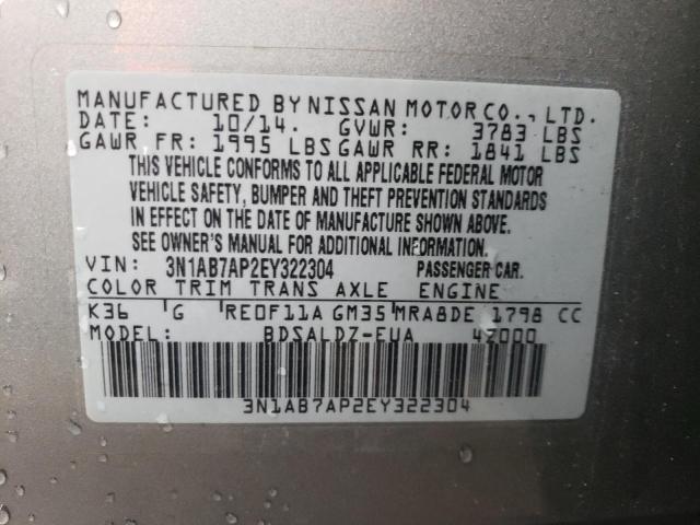 Photo 10 from auction – 2014 NISSAN SENTRA S with VIN 3N1AB7AP2EY322304
