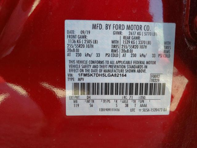 Photo 10 from auction – 2020 FORD EXPLORER X with VIN 1FMSK7DH5LGA82164