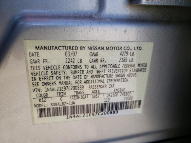 Photo 10 from auction – 2007 NISSAN ALTIMA 2.5 with VIN 1N4AL21E97C200889