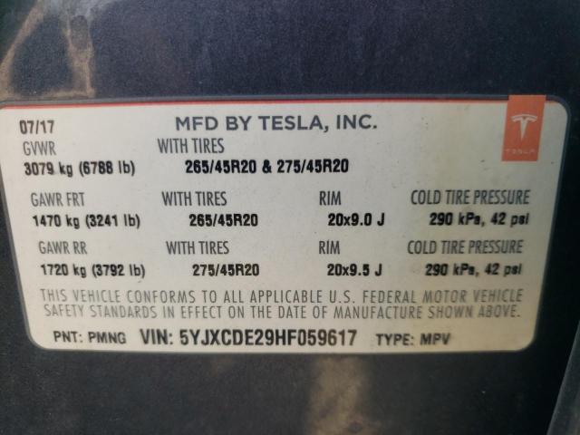Photo 10 from auction – 2017 TESLA MODEL X with VIN 5YJXCDE29HF059617