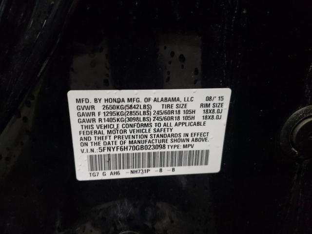Photo 10 from auction – 2016 HONDA PILOT EXLN with VIN 5FNYF6H70GB023098