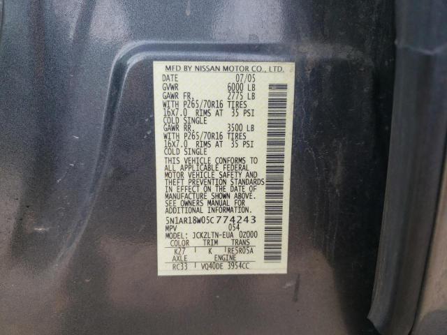 Photo 10 from auction – 2005 NISSAN PATHFINDER with VIN 5N1AR18W05C774243