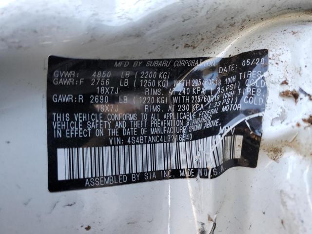 Photo 10 from auction – 2020 SUBARU OUTBACK LI with VIN 4S4BTANC4L3216540